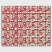 Vrolijk kerstfeest 4 Foto's Rode Kerstmis Cadeaupapier (Vlak)