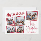 Vrolijk Kerstfeest 5 Foto Collage Santa Sleigh Feestdagenkaart (Voorkant)
