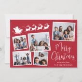 Vrolijk Kerstfeest 5 Foto Collage Santa Sleigh Feestdagenkaart (Voorkant)