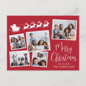 Vrolijk Kerstfeest 5 Foto Collage Santa Sleigh Feestdagenkaart (Voorkant)