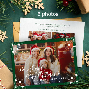 Vrolijk Kerstfeest 5 fotocollage groen Feestdagenkaart