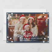 Vrolijk Kerstfeest 5 fotocollage marineblauw Feestdagenkaart (Voorkant)