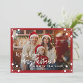 Vrolijk Kerstfeest 5 fotocollage rood Feestdagenkaart (Staand voorkant)