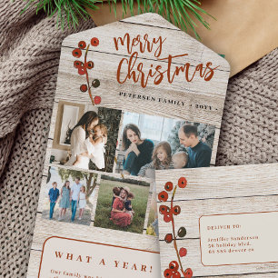 Vrolijk Kerstfeest 5 foto's rustieke houten vakant All In One Uitnodiging