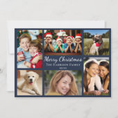 Vrolijk Kerstfeest 6 Foto Collage Blauw Feestdagenkaart (Voorkant)