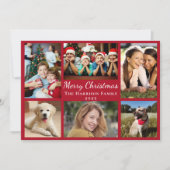 Vrolijk Kerstfeest 6 Foto Collage Rood Feestdagenkaart (Voorkant)