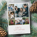 Vrolijk kerstfeest 6 fotocollage modern feestdagenkaart<br><div class="desc">Eenvoudige minimalistische rode typografie op maat van meerdere foto's,  familienaam en tekst op maat van elegante kerstfeestkaart.         Personaliseer het aan beide kanten!</div>