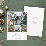 Vrolijk kerstfeest 6 fotocollage modern feestdagenkaart<br><div class="desc">Eenvoudige minimalistische groene typografie op maat van meerdere foto's,  familienaam en tekst op maat van elegante kerstfeestkaart.         Personaliseer het aan beide kanten!</div>