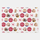 Vrolijk Kerstfeest 6 Foto's Monogram Rood Groen Inpakpapier Vel (Voorkant 3)