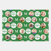 Vrolijk Kerstfeest 6 Foto's Monogram Rood Groen Inpakpapier Vel (Voorkant)