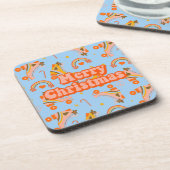 Vrolijk kerstfeest 70s roovy disco patroon bier onderzetter (Linkerzijde)