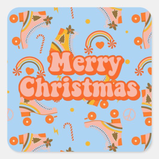 Vrolijk kerstfeest 70s roovy disco patroon vierkante sticker (Voorkant)