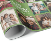 Vrolijk Kerstfeest 8 Fotocollage Avocado Groen Cadeaupapier