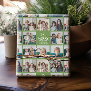 Vrolijk Kerstfeest 8 Fotocollage - sneeuwvlok fami Cadeaupapier