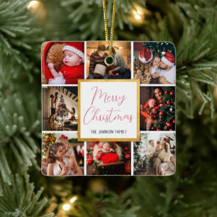 Vrolijk kerstfeest 8 foto's lijst collage goud keramisch ornament