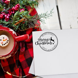 Vrolijk kerstfeest, aangepaste familie retour adre rubberstempel