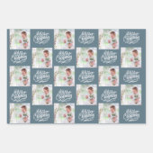 Vrolijk kerstfeest Aangepaste foto Blauw set van 3 Inpakpapier Vel (Voorkant 3)