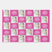 Vrolijk kerstfeest Aangepaste foto Roze set van 3 Inpakpapier Vel (Voorkant 2)