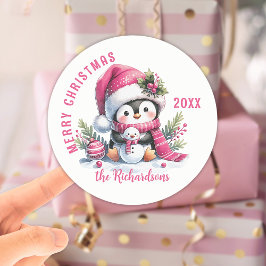 Vrolijk Kerstfeest Aangepaste Witte en Roze Schatt Ronde Sticker