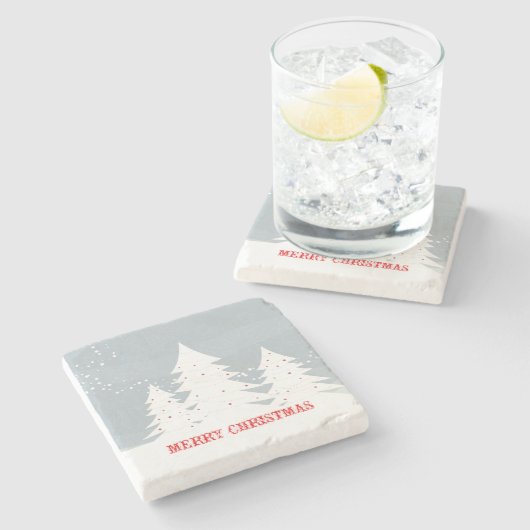 Vrolijk kerstfeest Abstract witte kerstbomen Stenen Onderzetter (Zijkant)