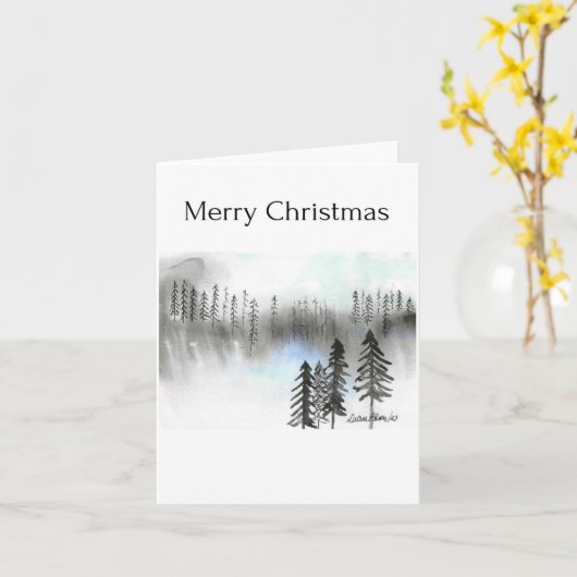 Vrolijk kerstfeest, Abstracte boom Waterverf bos Kaart (Gele Bloem)