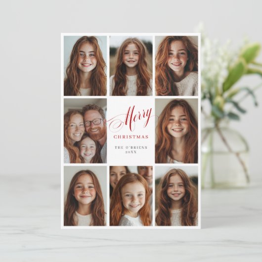 Vrolijk kerstfeest acht multi foto ontwerp kaart (Staand voorkant)