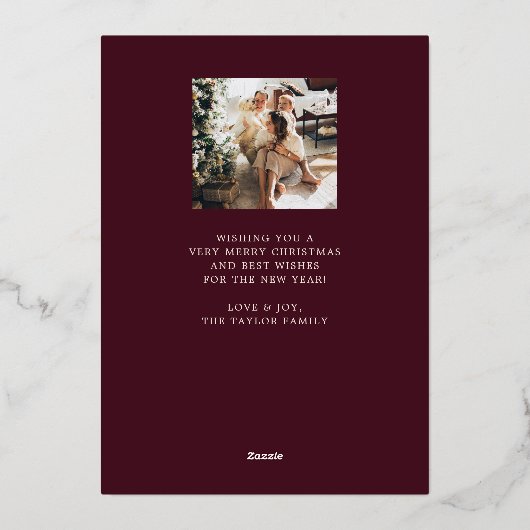 Vrolijk kerstfeest Afbeelding Burgundy Red met gou Folie Feestdagenkaart (Achterkant)