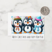Vrolijk kerstfeest afdrukbare Kaart, Pinguïns Happ Notitiekaartje (Voorkant / Achterkant in situ)