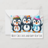 Vrolijk kerstfeest afdrukbare Kaart, Pinguïns Happ Notitiekaartje (Voorkant)