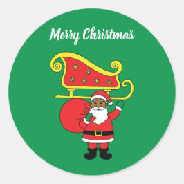 Vrolijk kerstfeest-Afrikaans-Amerikaanse kerstman Ronde Sticker
