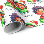 Vrolijk kerstfeest Afrikaans-Amerikaanse  Kinder Cadeaupapier (Rol Hoek)