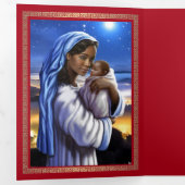 Vrolijk kerstfeest. Afrikaanse Amerikaanse nativit Drieluik Wenskaart (Binnenzijde eerst)