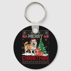 Vrolijk Kerstfeest Akita Hondenliefhebbers Familie Sleutelhanger