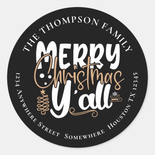 Vrolijk kerstfeest Al Zwart Terugkeeradres Ronde Sticker (Voorkant)