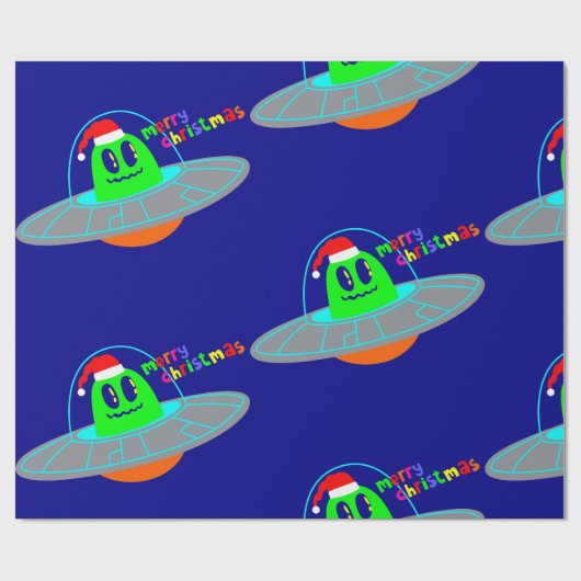 Vrolijk Kerstfeest Alien Santa Scifi Cadeaupapier (Vlak)