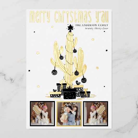 Vrolijk kerstfeest Alle Cactus Folie Holiday Kaart (Voorkant)