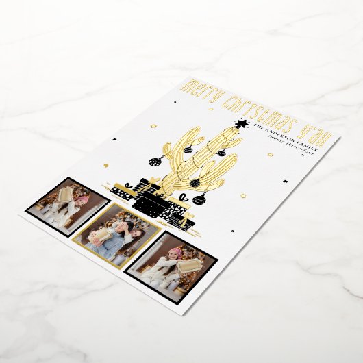 Vrolijk kerstfeest Alle Cactus Folie Holiday Kaart (Gedraaid)