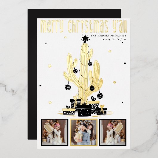 Vrolijk kerstfeest Alle Cactus Folie Holiday Kaart (Voorkant / Achterkant)