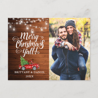 Vrolijk kerstfeest Alle Jar Lights Truck Wood Foto Briefkaart