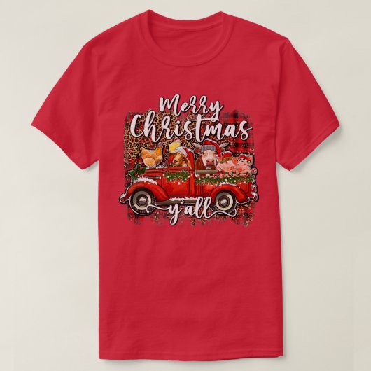 Vrolijk kerstfeest Alle kerstdieren Boerderij Red  T-shirt (Design voorkant)