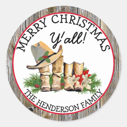 Vrolijk kerstfeest Alle landen en Western Rustic Ronde Sticker (Voorkant)