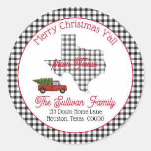 Vrolijk kerstfeest Alle uit Texas Return Address Ronde Sticker