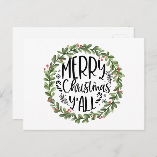 Vrolijk kerstfeest Alle Waterverf Wreath Feestdagenkaart (Voorkant / Achterkant)