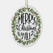 Vrolijk kerstfeest Alle Waterverf Wreath Keramisch Ornament (Rechts)