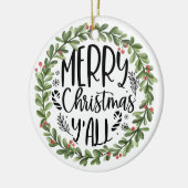Vrolijk kerstfeest Alle Waterverf Wreath Keramisch Ornament (Links)