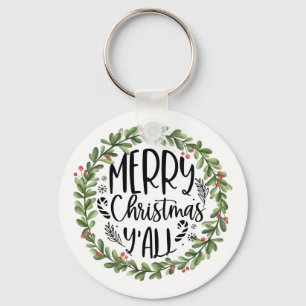 Vrolijk kerstfeest Alle Waterverf Wreath Sleutelhanger