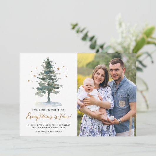 Vrolijk kerstfeest Alles is prima foto Feestdagenkaart (Staand voorkant)