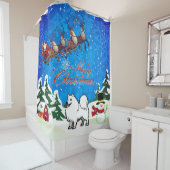 Vrolijk kerstfeest-Amerikaanse eskimo-hond met ker Douchegordijn (In situ)