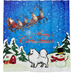 Vrolijk kerstfeest-Amerikaanse eskimo-hond met ker Douchegordijn