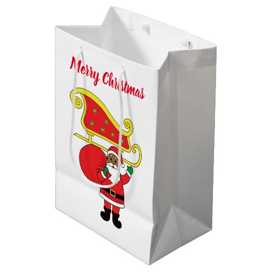 Vrolijk kerstfeest-Amerikaanse kerstman Medium Cadeauzakje (Voorkant Gekanteld)